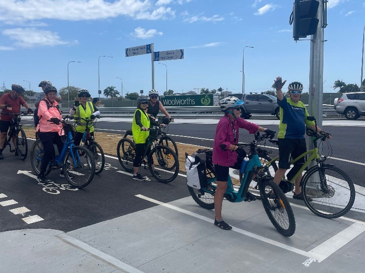 Group stopped at traffic lights on new Cycle Path