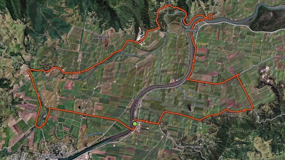 The route from Condong to Tumbulgum return
